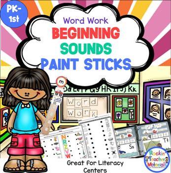 Preview of Beginning Sounds with Paint Sticks-Word Work Station