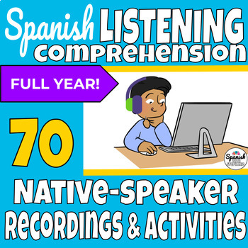 Preview of Spanish listening comprehension recordings, activities, practice, and assessment