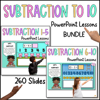 Preview of Beginning Subtraction to 10 in Kindergarten Digital Math Lessons Bundle