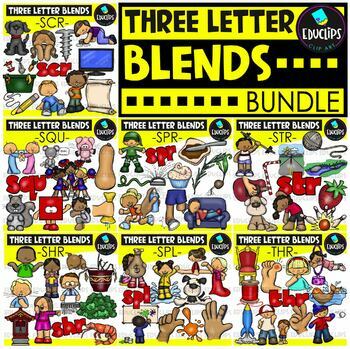 Preview of Three Letter Blends/Triple Letter Clip Art Bundle {Educlips Clipart}