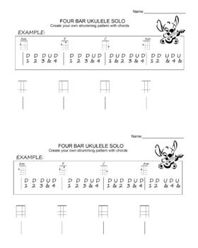 Preview of Composing: Ukulele Four-Bar Solo Worksheet