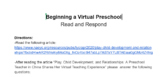 Beginning Virtual Preschool Article and Response (ECE Assignment)