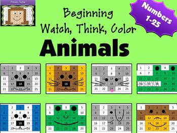 Preview of Beginning Watch, Think, Color Animal Bundle Mystery Pictures