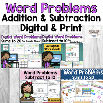 Preview of Beginning Word Problems | Single Digit Addition & Subtraction | Print & Digital