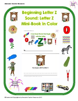 Preview of Beginning Z Sound: The Letter Z Mini-Book in Full Color