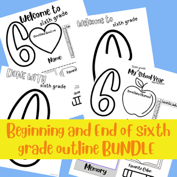 Preview of Beginning and End of Year 6th Grade fun reflection and coloring BUNDLE