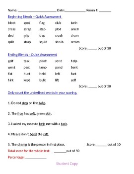 Preview of Beginning and Ending Blends Quick Assessment