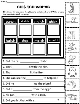 Orton-Gillingham Digraph ch and tch Worksheets and Activities (RTI