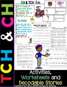 Preview of ch and tch Digraph Worksheets and Activities Orton-Gillingham (RTI)