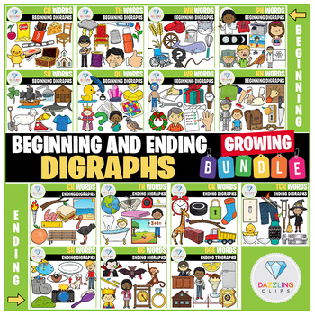 Preview of Beginning and Ending Digraphs Clip Art - GROWING BUNDLE!