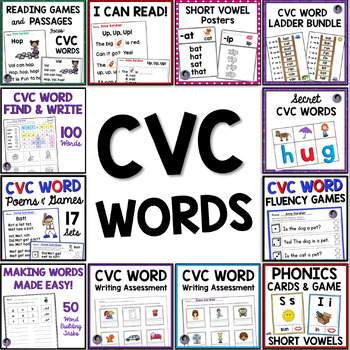 Preview of Kindergarten CVC Word Short Vowel Practice, Review, Games & Decodable Readers
