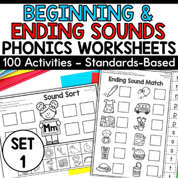 Preview of Beginning & Ending Sounds Cut and Paste Worksheets & Picture Word Sound Sorts