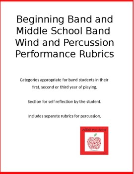 Preview of Beginning and Middle School Band Performance Rubric