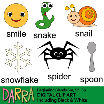 Preview of Beginning blends words clip art (word families, phonics clipart)