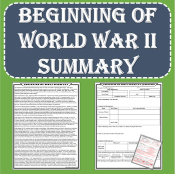 Preview of Beginning of World War II (WWII) Summary and Worksheet (PDF and Digital)