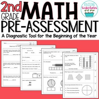 Preview of Beginning of Year 2nd Grade Diagnostic Math Pre-Assessment Pretest 