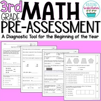 Preview of Beginning of Year 3rd Grade Diagnostic Math Pre-Assessment Pretest 