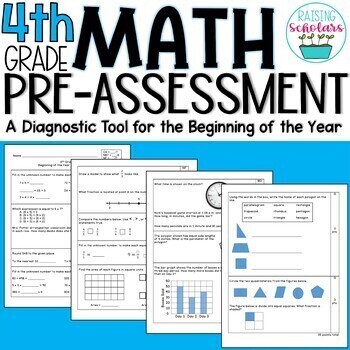 Preview of Beginning of Year 4th Grade Diagnostic Math Pre-Assessment Pretest 