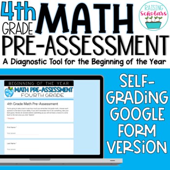 Preview of Beginning of Year 4th Grade Math Pre-Assessment Pretest Google Form Digital