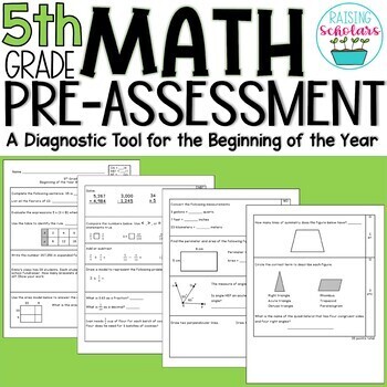 Preview of Beginning of Year 5th Grade Diagnostic Math Pre-Assessment Pretest