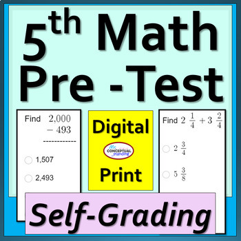 Preview of Beginning of Year 5th Grade Math Pre Assessment Pretest | Digital Self Grading 