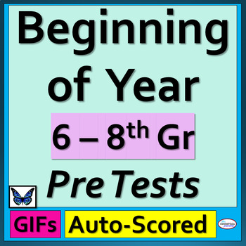Preview of Beginning of Year 6th 7th 8th Grade Math Pre Assessment Pretest BUNDLE