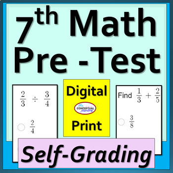 Preview of Beginning of Year 7th Grade Math Pre Assessment Pretest | Digital & Print