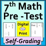Beginning of Year 7th Grade Math Pre Assessment Pretest | 