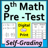 Beginning of Year 9th Grade Math Pre Assessment Pretest - 