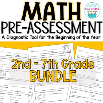 Preview of Beginning of Year Diagnostic Math Pre-Assessment Pretest BUNDLE 2nd - 7th Grades