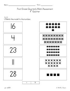 Preview of First Grade Math Assessment First Quarter or Beginning of Year