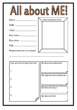 Beginning of Year - Getting to Know YOU Worksheets (4 to choose from)