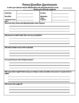 Beginning of Year Parent Questionnaire by Ms Hehir | TPT