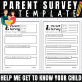 Beginning of Year Parent Survey | Getting To Know Your Child