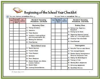 Beginning of the School Year Checklist for Teachers by Scipi - Science