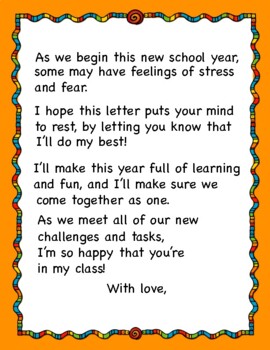 Beginning of the School Year Letter/Poem from Teacher to Students!