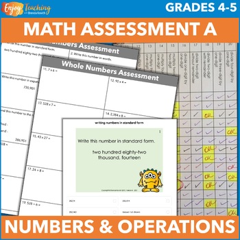 Preview of Beginning of the Year Whole Number Math Assessment - Test for 4th or 5th Grade