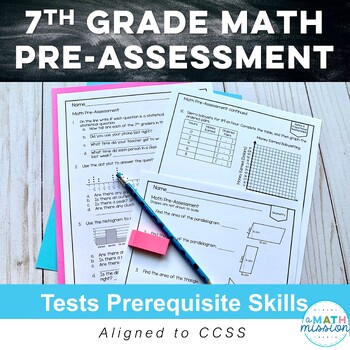 Preview of 7th Grade Math Skills Pre-Assessment Beginning of Year or Throughout Year