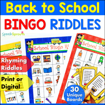 Preview of Beginning of the Year Activities Back to School Speech Therapy Bingo Riddle Game