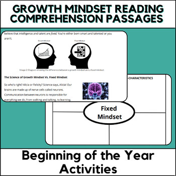 Preview of Beginning of the Year Activities - Reading Comprehension Passages Growth Mindset