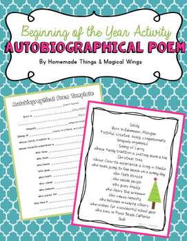 Preview of Beginning of the Year Activity: Autobiographical Poem {3rd -8th}