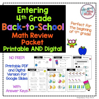 Preview of Beginning of the Year BUNDLE Printable/Digital Fourth Grade Math Review Packet