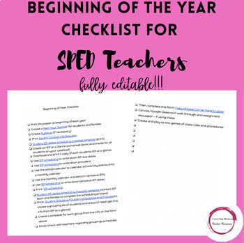 Preview of Beginning of the Year Checklist for SPED Teachers!! Includes 15 UNIQUE RESOURCES