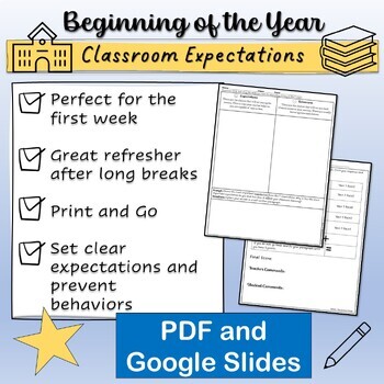 Preview of Beginning of the Year Classroom Expectations T-Chart & Writing Prompt