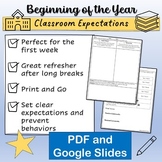 Beginning of the Year Classroom Expectations T-Chart & Wri