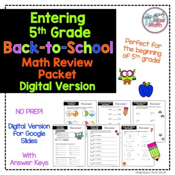 Preview of Beginning of the Year DIGITAL NO PREP Fifth Grade Math Review Packet