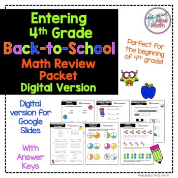 Preview of Beginning of the Year DIGITAL NO PREP Fourth Grade Math Review Packet