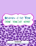 Beginning of the Year Dear Teacher Letter