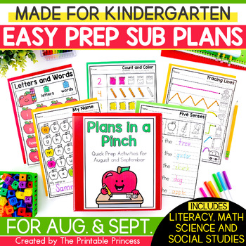 Preview of Beginning of the Year Emergency Sub Plans for Kindergarten | August & September