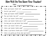 Beginning of the Year: How Well Do You Know Your Teacher?